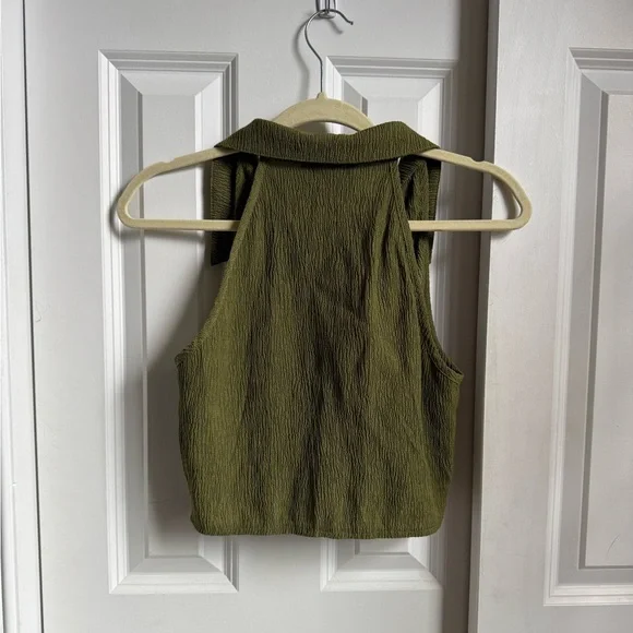 Cider Solid Texture Collar Crop Top in Green - Picture 8 of 8